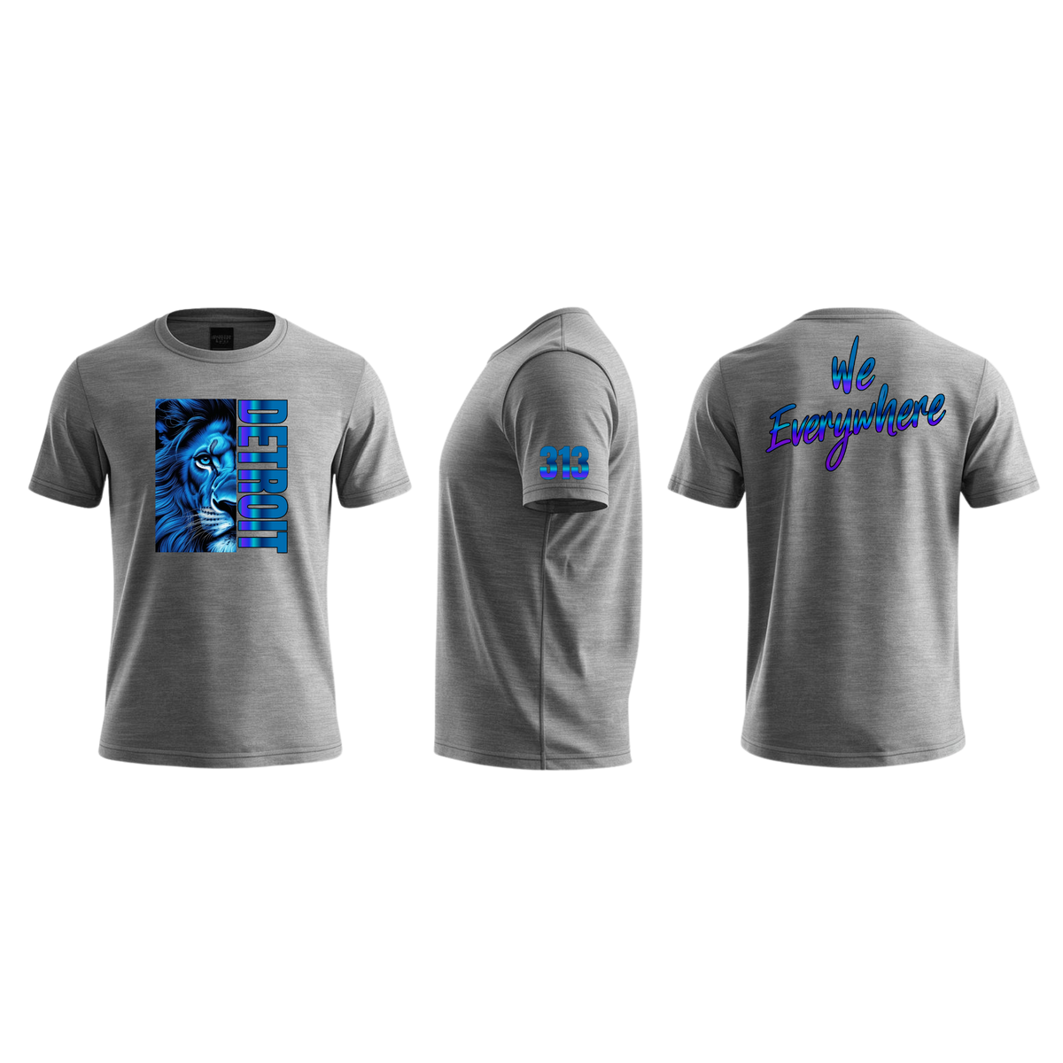 Detroit We Everywhere Blue Face Lion Heavyweight 6oz T-Shirt