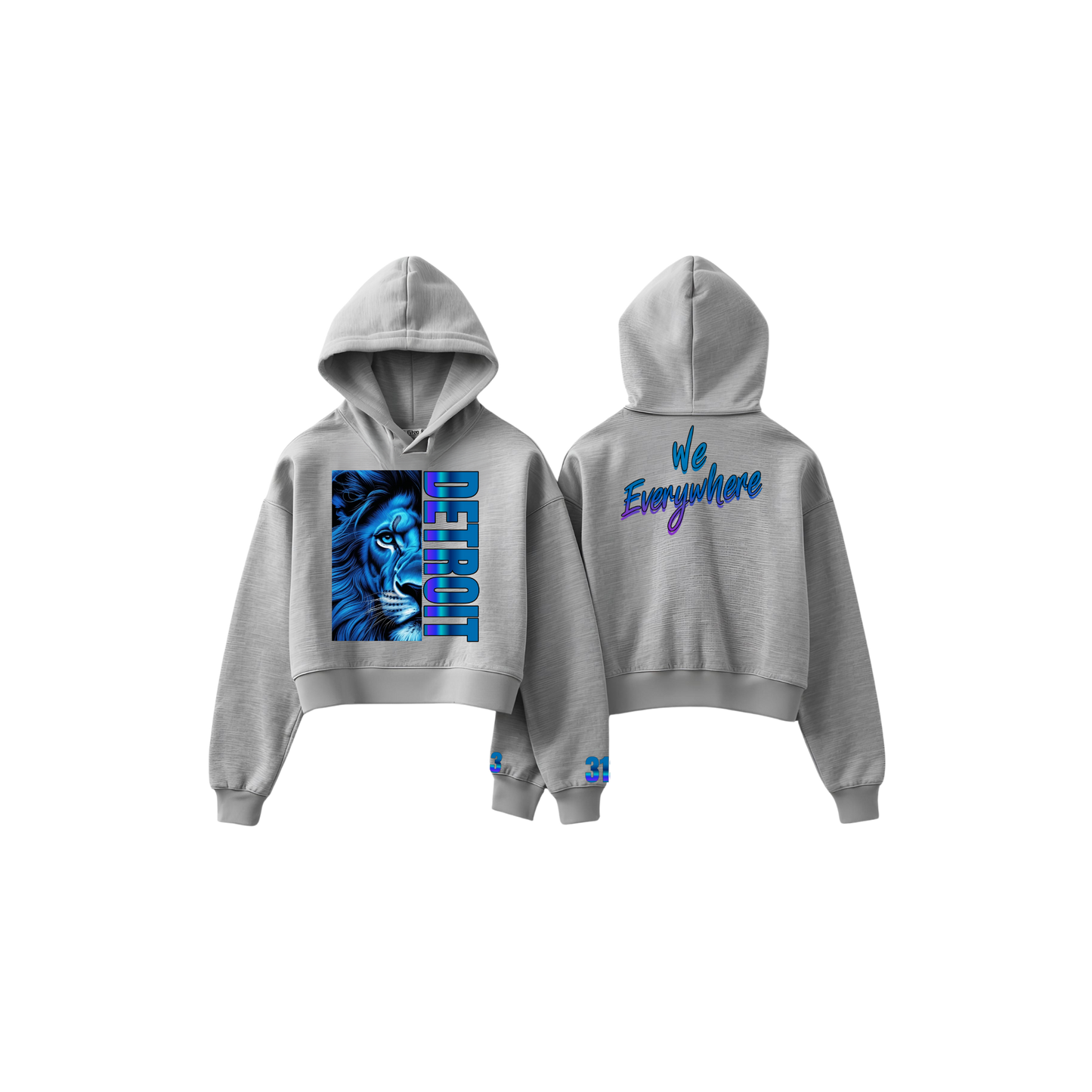 Detroit We Everywhere Women's Blue Lion Cropped Top Hoodie