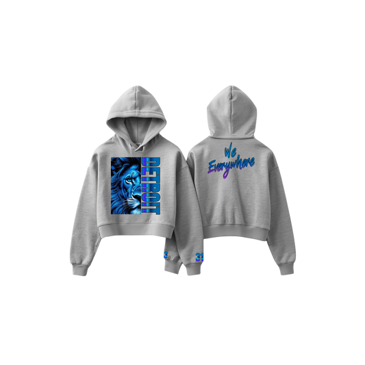 Detroit We Everywhere Women's Blue Lion Cropped Top Hoodie